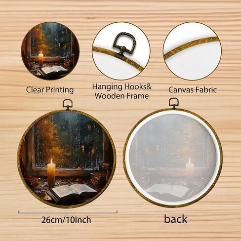 Hiuwevt Vintage Moody Fall Rainy Round Wall Art Decor ، طباعة قماشية في الخريف ، الأوساط الأكاديمية الداكنة جدار جدار معلق للمنزل غرفة نوم القراءة ديكورات مكتبة غرفة ، 10 × 10 بوصات in Kuwait