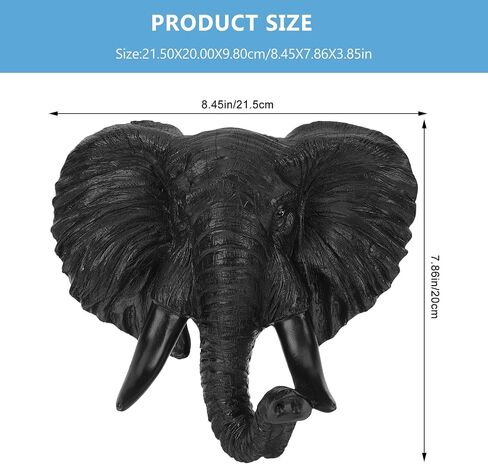 Luxshiny Elephant Head Wall Decor 3D Sutian Smanslpture African Wild Life Fumpurine Resin Proture for Bar Farmhouse Decoration ، Black ، 21.5 × 20 سم in Kuwait