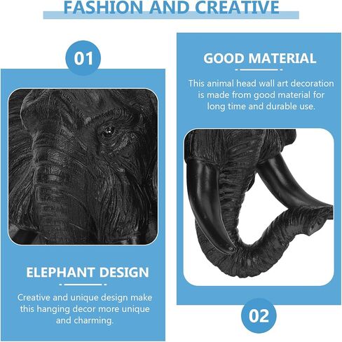 Luxshiny Elephant Head Wall Decor 3D Sutian Smanslpture African Wild Life Fumpurine Resin Proture for Bar Farmhouse Decoration ، Black ، 21.5 × 20 سم in Kuwait