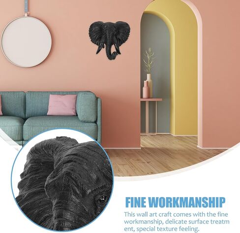 Luxshiny Elephant Head Wall Decor 3D Sutian Smanslpture African Wild Life Fumpurine Resin Proture for Bar Farmhouse Decoration ، Black ، 21.5 × 20 سم in Kuwait