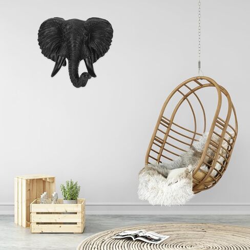 Luxshiny Elephant Head Wall Decor 3D Sutian Smanslpture African Wild Life Fumpurine Resin Proture for Bar Farmhouse Decoration ، Black ، 21.5 × 20 سم in Kuwait