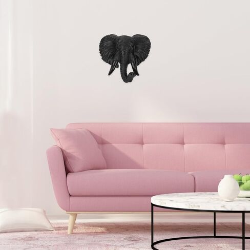 Luxshiny Elephant Head Wall Decor 3D Sutian Smanslpture African Wild Life Fumpurine Resin Proture for Bar Farmhouse Decoration ، Black ، 21.5 × 20 سم in Kuwait