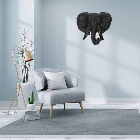 Luxshiny Elephant Head Wall Decor 3D Sutian Smanslpture African Wild Life Fumpurine Resin Proture for Bar Farmhouse Decoration ، Black ، 21.5 × 20 سم in Kuwait