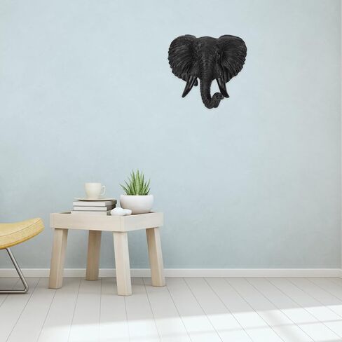 Luxshiny Elephant Head Wall Decor 3D Sutian Smanslpture African Wild Life Fumpurine Resin Proture for Bar Farmhouse Decoration ، Black ، 21.5 × 20 سم in Kuwait