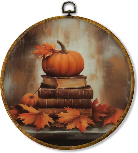 Hiuwevt Vintage Moody Fall Rainy Round Wall Art Decor ، طباعة قماشية في الخريف ، الأوساط الأكاديمية الداكنة جدار جدار معلق للمنزل غرفة نوم القراءة ديكورات مكتبة غرفة ، 10 × 10 بوصات in Kuwait