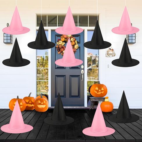 12 PCS Halloween Witch Hat Pink Hanging Witch Hats with Nylon Cord for Halloween Party Witch Costume Accessories in Saudi Arabia