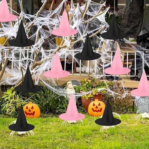 12 PCS Halloween Witch Hat Pink Hanging Witch Hats with Nylon Cord for Halloween Party Witch Costume Accessories in Saudi Arabia