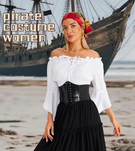 Pirate Costume Women Outfit With pirate top women renaissance Corset Headscarf Accessories 7 Pcs in Saudi Arabia