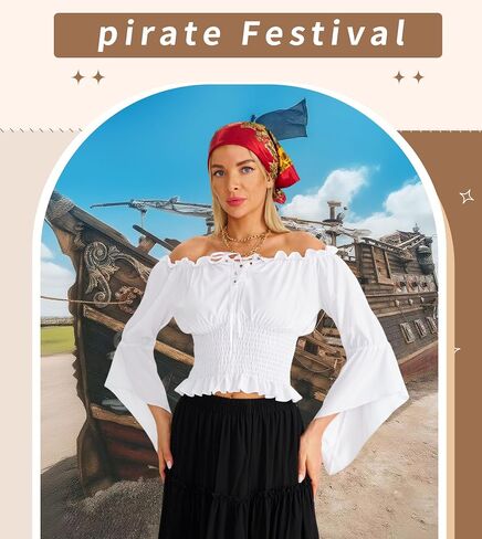 Pirate Costume Women Outfit With pirate top women renaissance Corset Headscarf Accessories 7 Pcs in Saudi Arabia