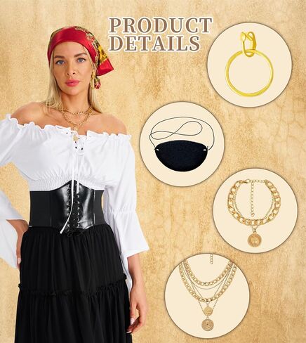 Pirate Costume Women Outfit With pirate top women renaissance Corset Headscarf Accessories 7 Pcs in Saudi Arabia