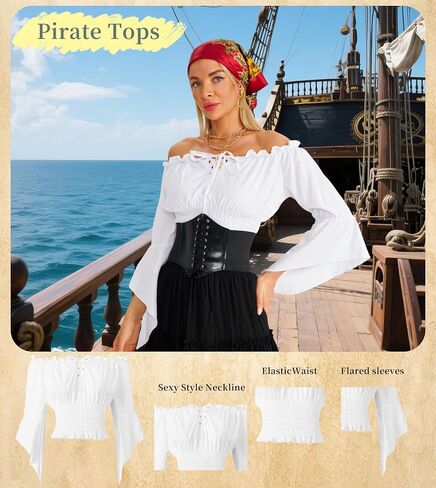 Pirate Costume Women Outfit With pirate top women renaissance Corset Headscarf Accessories 7 Pcs in Saudi Arabia