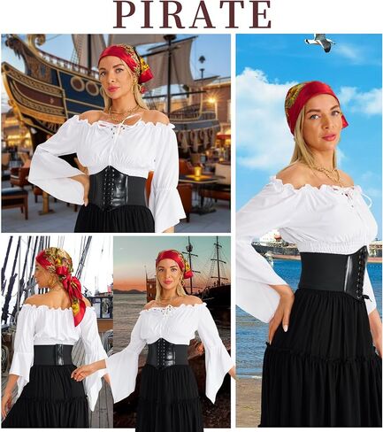 Pirate Costume Women Outfit With pirate top women renaissance Corset Headscarf Accessories 7 Pcs in Saudi Arabia