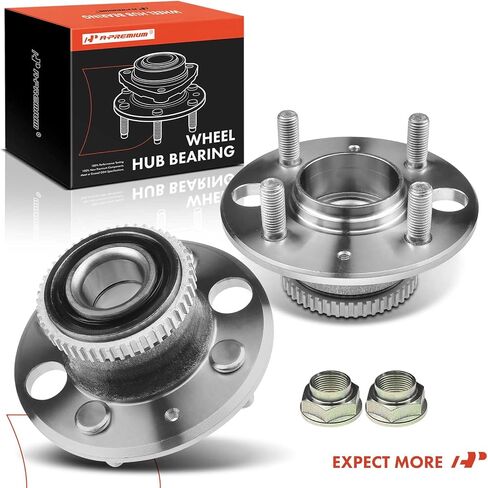 A-Premium 2 x Rear Wheel Bearing and Hub Assembly with ABS Ring & 4-Lug Compatible with Honda Civic 1992-2000, Civic del Sol 1993-1997, Acura Integra 1990-2001, FWD Only in Saudi Arabia