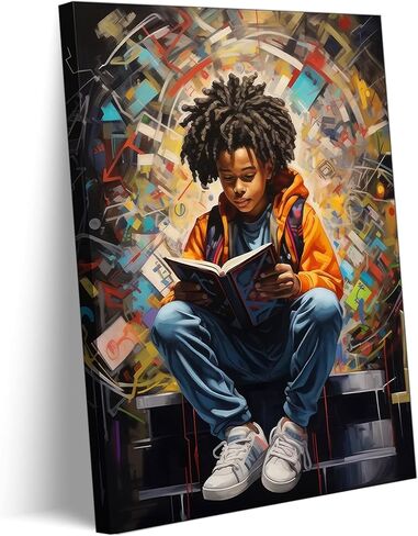 Black Boy Reading Canvas Wall Art Black Boy Books Inspiring Wall Decor Decor in Saudi Arabia