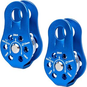 20KN Fixed Micro Pulley, High Strength and Ultra-Light & Compact Pulleys, Climbing Equipment with Quick Installation, Highly Functional Pulley for Climbing, Rescue and Rigging, Blue, 2 Packs