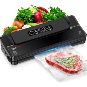 Bonsenkitchen Vacuum Sealer Machine, Compact Food Sealer Machine with 5-in-1 Easy Options for Food Preservation, Air Sealer Machine with 5 Vacuum Seal Bags & 1 Air Suction Hose, Silver