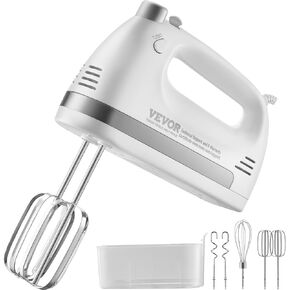 VEVOR Electric Hand Mixer, 5-Speed, 250 Watt Portable Electric Handheld Mixer, with Turbo Boost Beaters Dough Hooks Whisk Storage Case, Baking Supplies for Whipping Mixing Egg Cookie Cake Cream Batter