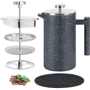 French Press Coffee Maker 34oz with Double-Insulated Stainless Steel Large Metal Coffee Press with 3 Layer Filtration System for Ultimate Coffee Tea Brewing in Travel Camping or Home