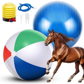 2 Pcs 25 Inch Herding Ball for Dogs Horse Goat Anti Burst Horse Ball Large Giant Play Ball Toys for Horses Stall Training, Hand Air Pump Included (Bright Color)