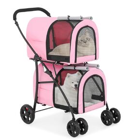 MoNiBloom Double Dog Stroller with Detachable Carrier Bags Large 4 Wheels Foldable Jogger for Small and Medium Dog Cats, Black/Gray