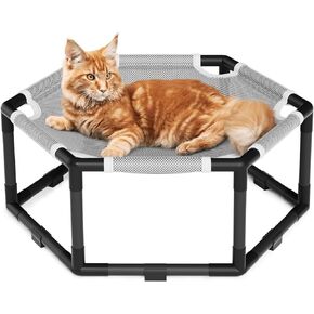 Tresbro Elevated Cat Hammock Bed, Hexagon Raised Cat Swing Bed for Indoor and Outdoor Use with Breathable Fabric & Anti-Slip Block, 20.5'' x 18'' x 9.4'' Pet Chair for Large to Small Kitty Cot