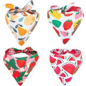 Charcy Dog Bandanas 4 Pack, Fall Dog Bandana Boy Girl for Holiday Birthday, Adjustable Durable Dog Scarf, Unique Design - Fruits Triangle