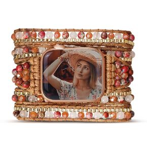 Boho 5 Wrap Bracelet Compatible with Beaded Apple Watch Band for Women Men 38mm/40mm/41mm, Handmade Crystal Stone Beads Watch Strap for Iwatch Band Series 8/7/6/5/4/3/2/1/SE Ultra Silver