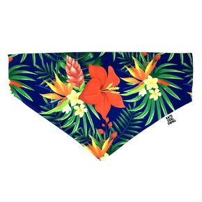 Hawaiian Flower Dog Bandana with tropical foliage design. Island Beach pet neckwear (Large)