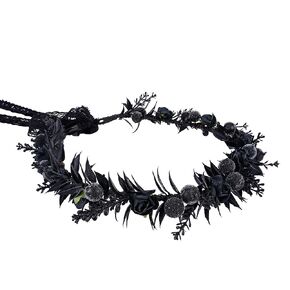 MOSTORY Handmade Elf Black Flower Crown - Fairy Floral Headband Gothic Red Headpiece Dark Elven Wreath Tiara for Renaissance Halloween Cosplay Wedding Bridal Shower