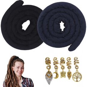 2 Pcs Spiral Lock Hair Tie Dreadlock Accessory Dreadlock Hair Tie for Women and Men Hair Braid Accessories Colorful Dreads Tie Long Dreads Thick Curly Hair Holder (Black and Red Pattern)