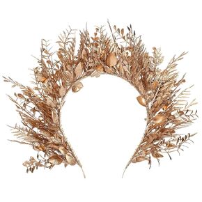 MOSTORY Handmade Woodland Halo Crown - Forest Headband Flower Hairband Goddess Floral Crown for Women Girls Cosplay Party Renaissance Mardi Gras Carnival Wedding Photo Shoot Gold Green