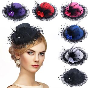 6pc Girls Mini Fascinator - Victorian Tea Party Kentucky Derby Hats for Women Girls, 6 Pieces Mini Clip-On Tea Party Hats Hair Accessories