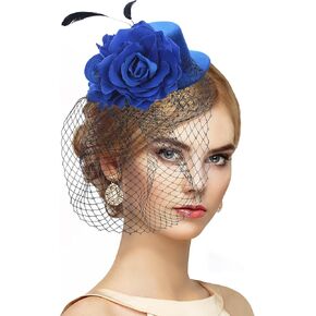 Mini Tea Party Hats - Vintage Tea Party Hats with Veil Red Rose Floral Headwear for Women Church Bridal Cocktail Decorative Hats for Girls