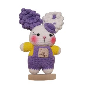 WOCATS Adorable Handmade Crocheted Popcorn Rabbit Wearing Overalls Doll- Toy Ornament Personalized Crochet Animal, Cute Gift For Girl, Unique Gift For Women (orange)