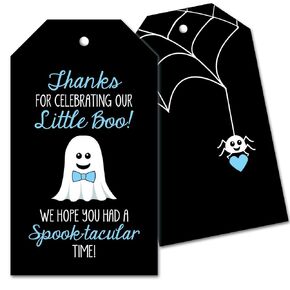 25 Ghost Thank You Favor Tags for Little Boo Baby Shower - Blue