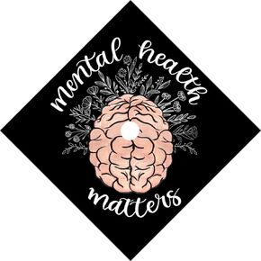 Psychology Brain Mental Health Printed Graduation Cap Printed Topper "Mental Health Matters"