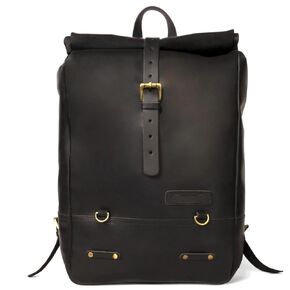 Leather Rolling Backpack Motorcycle Pannier Classic Roll Top Waterproof Travel Laptop Bag 15 Litre Capacity By Trip Machine Company (Black)