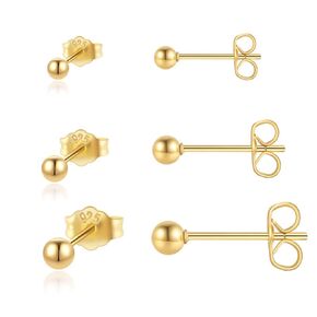 HandmadBall Stud Earrings Set for Multiple Piercings,Minimalist 2mm 3mm 4mm Ball Earrings for Helix Tragus Cartilage Piercing for Women Girls Hypoallergenic (2mm/3mm/4mm Ball, Gold Color)