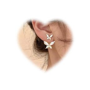Boho Butterfly Ear Jacket Earrings Butterfly Drop Dangle Earrings White Butterfly Stud Earrings Charm Wedding Earrings Two Ways Front Back Earrings for Women and Girls Gifts