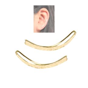 14K Gold Filled Hammered Ear Climber Earrings – Stylish Long Curved Clip-On Crawlers (Pair)