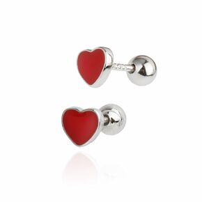 Screw Back 925 Sterling Silver Red Enamel Tiny Heart Earrings Studs Valentine's Day Jewelry for Women
