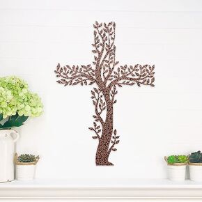 LIVING CROSS Metal Wall Hanging | Powder Coated | Dogwood Cross | Indoor or Outdoor Decor | Religious Gift | 18" Black Iron Vein