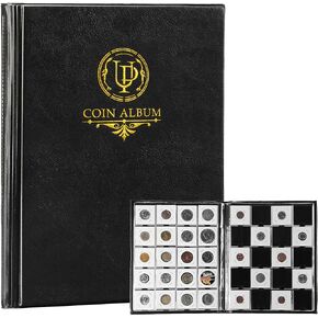 Uncle Paul 200 Pockets Collecting Album for Coin Flip - Classic Large Capacity Collection Book Coin Holder for Stamps Medals Badges Black CS46BK01