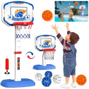 Toddler Basketball Hoop - Pool Basketball Hoop Poolside - Adjustable Height Indoor/Outdoor Kids Mini Basketball Hoop - 6 Balls/2 Nets/Pump- Summer Pool Toys and Gift for 1-8 Years Old Boys Girls