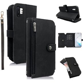 Compatible with Samsung Galaxy Note 10 Plus Note10+ 5G Wallet Case 9 Card Slots Retro Leather Flip Card Holder Cell Purse Folio Phone Cover for Note10 + Notes 10+ Ten Not S10 10PlusWomen Men Black