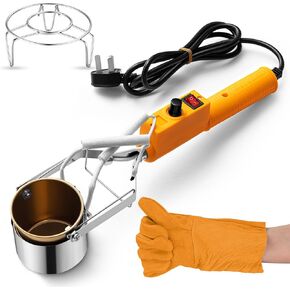 Flutesan Metal Melting Kit for Fishing Weight Molds Electric Portable Electric Furnace Solder Crucibles for Melting Metal with Gloves Rack for Casting Molds