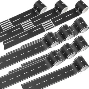 10 Rolls 16.4 Feet Road Tape Black Road Tapes for Kids Toy Car Track Racing Party Decoration, 2 Styles All 164 ft