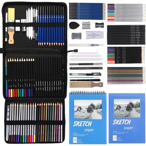 Drawing Sketching Pencils-78 Pack Drawing Pencils for Sketching Pro Art Sketch Supplies with Sketchbook, Graphite,Colored, Charcoal, Watercolor, Metallic Pencils for Artists Teens Beginner
