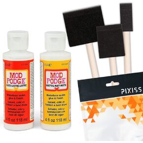 Mod Podge Decoupage Starter Kit, Gloss and Matte Medium with 3 Pixiss Foam Brushes, Waterproof for Puzzles, Wood and More