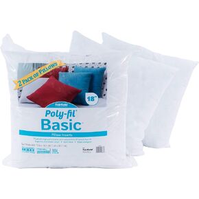 Fairfield Poly-Fil Basic, Personalizable Pillow Inserts, Pillow Inserts for Decorative Pillows, Travel Pillows, and Home Decor, 18" X 18", Pack of 2